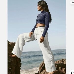 Athleta White Cabo Linen Wide-Leg Pants size 4 petite